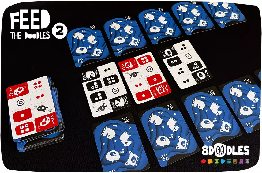 Personalized card game FEED THE DOODLES 1 - BLUE - Exploring