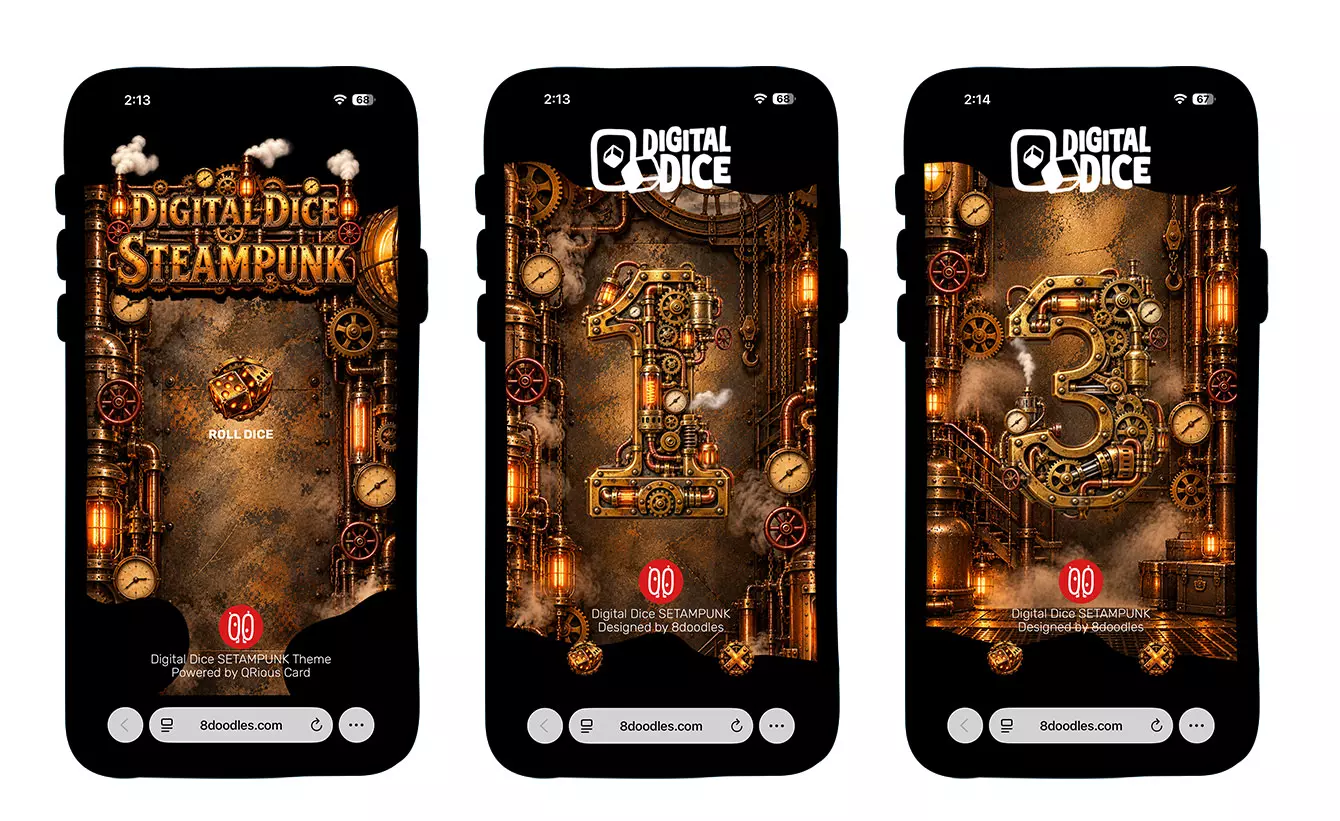 Digital Dice STEAMPUNK Theme powered by QRious Cards designed by 8doodles