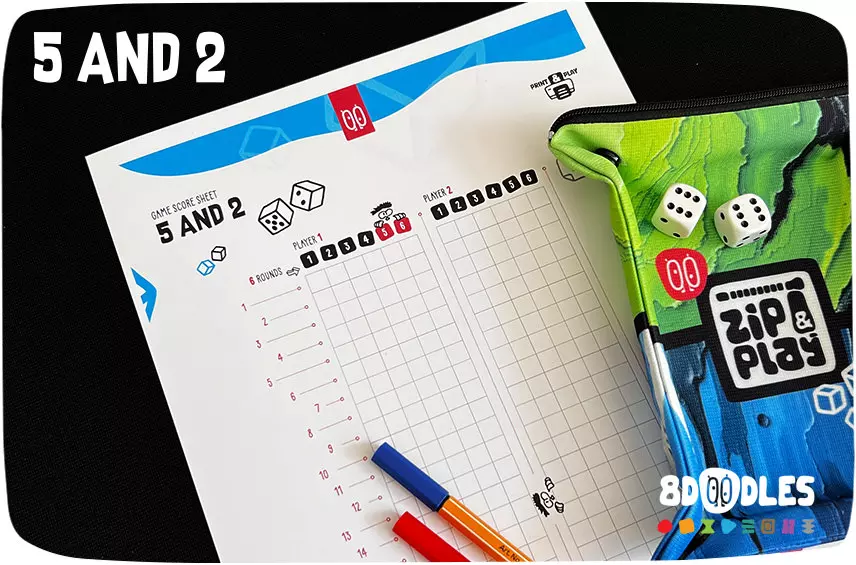 5 AND 2 dice game score sheet by 8doodles