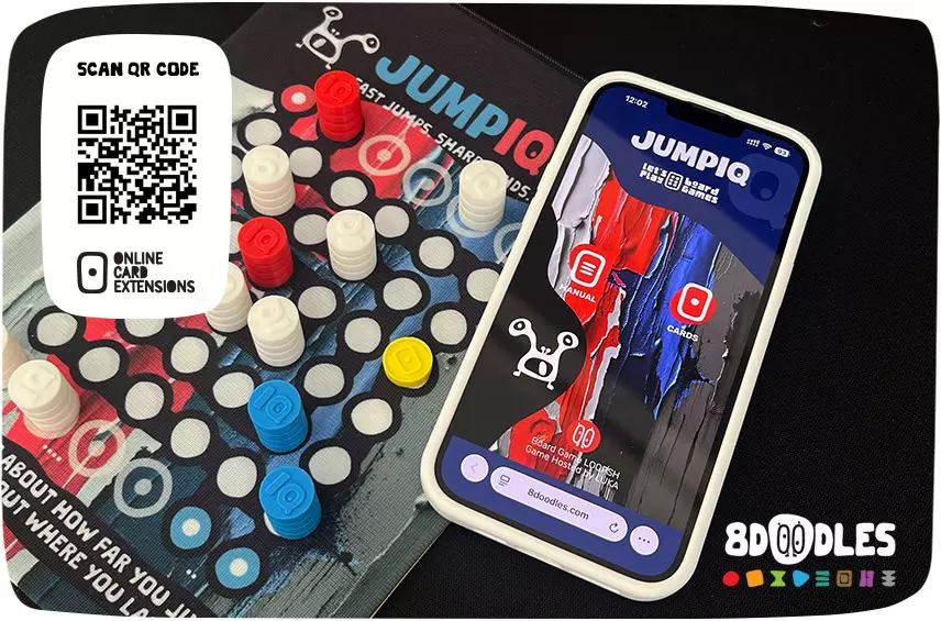 JUMPIQ Personalized Board Game with Online Card Extensions by 8doodles - scan QR CODE SAMPLE