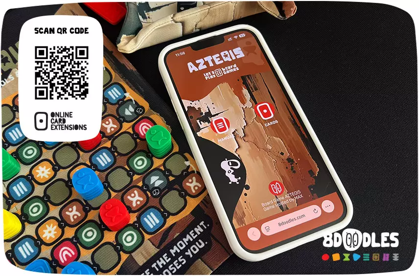 AZTEQIS Personalized Board Game with Online Card Extensions by 8doodles - scan QR CODE SAMPLE