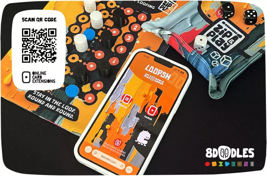 LOOPSH Personalized Board Game with Online Card Extensions by 8doodles - scan QR CODE SAMPLE