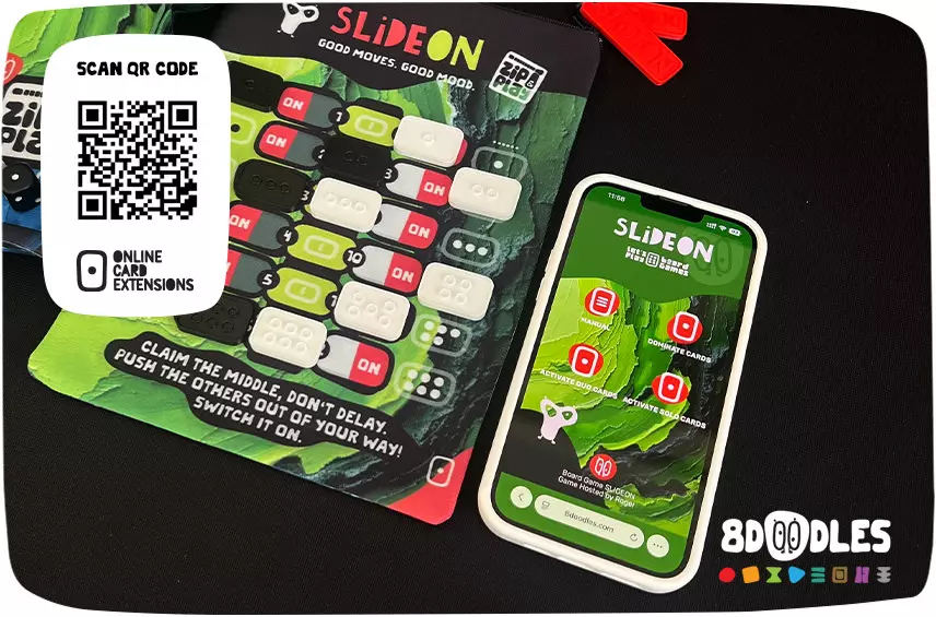 SLIDEON Personalized Board Game with Online Card Extensions by 8doodles - scan QR CODE SAMPLE